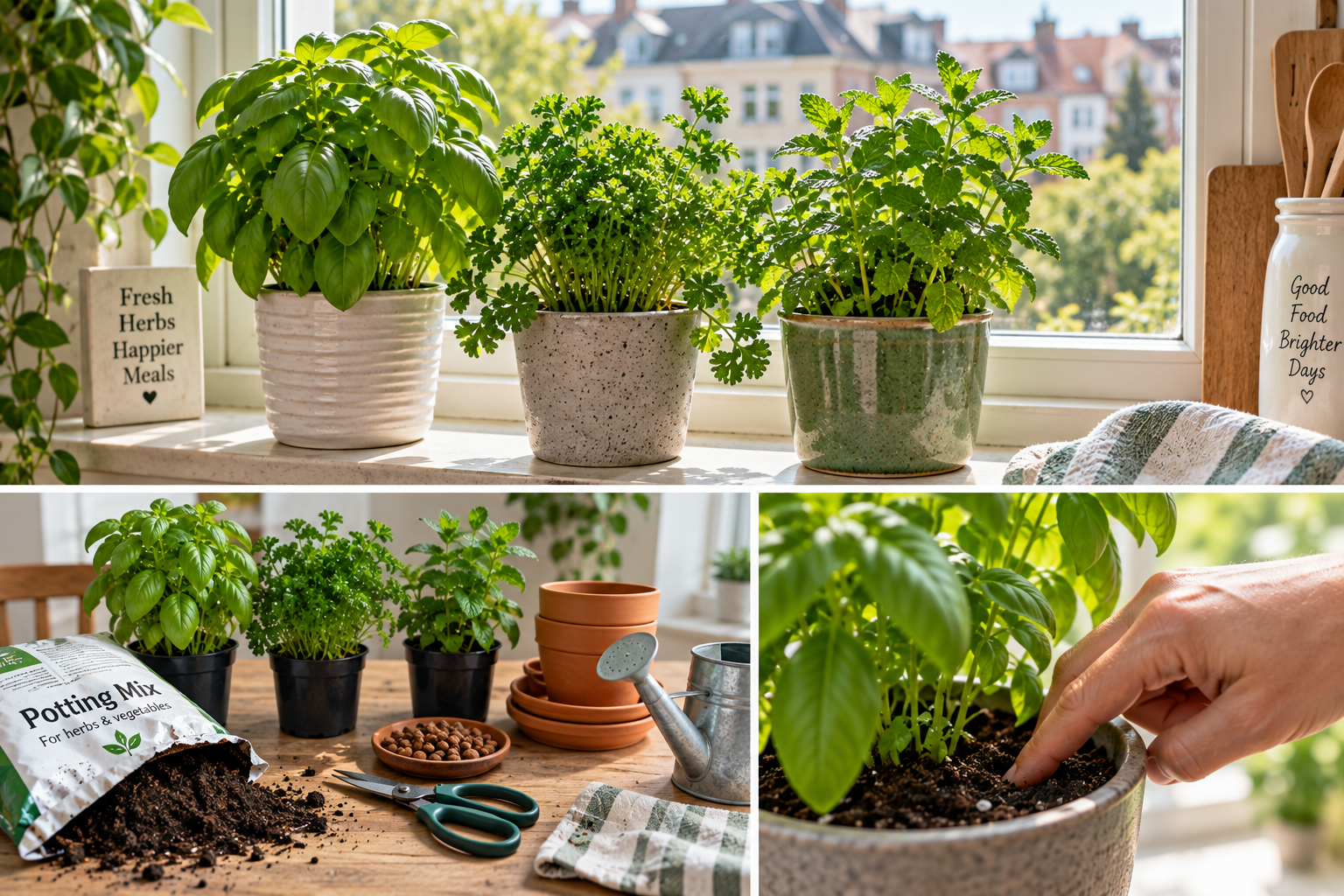 Indoor herb gardening for beginners with basil, parsley and mint Indoor herb gardening for beginners with basil, parsley and mint